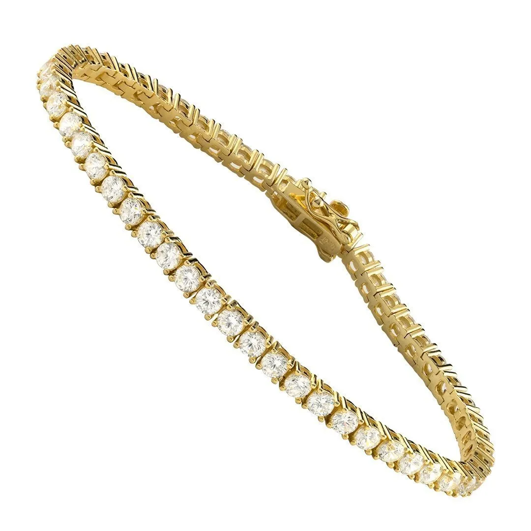 Yellow Gold Plated Silver Cubic Zirconia Stones Tennis Bracelet 3 mm 7 Ctw