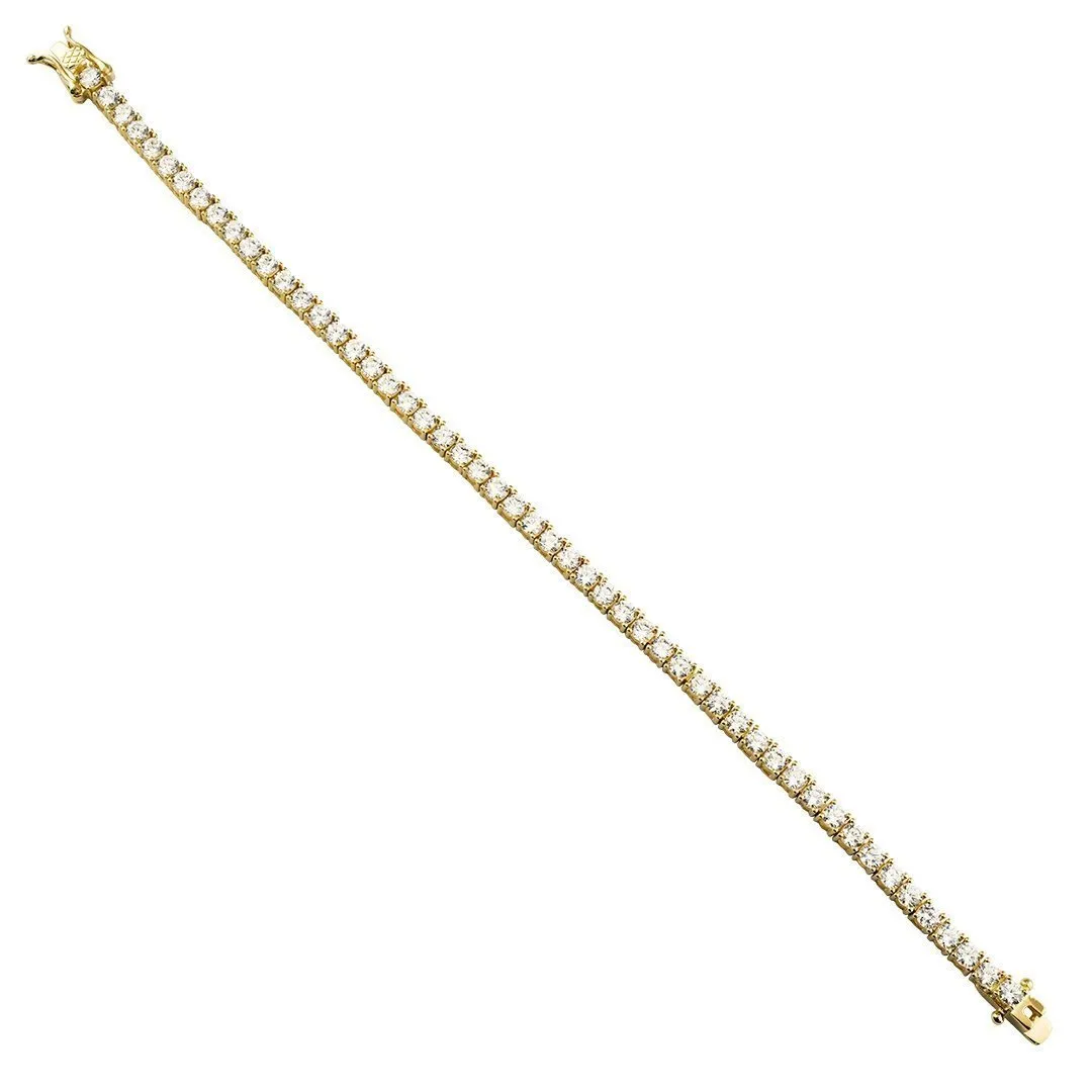 Yellow Gold Plated Silver Cubic Zirconia Stones Tennis Bracelet 3 mm 7 Ctw