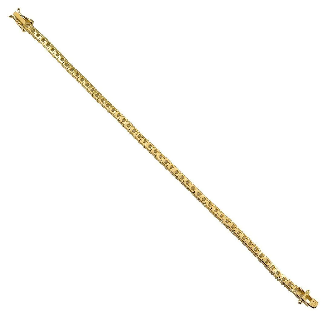 Yellow Gold Plated Silver Cubic Zirconia Stones Tennis Bracelet 3 mm 7 Ctw