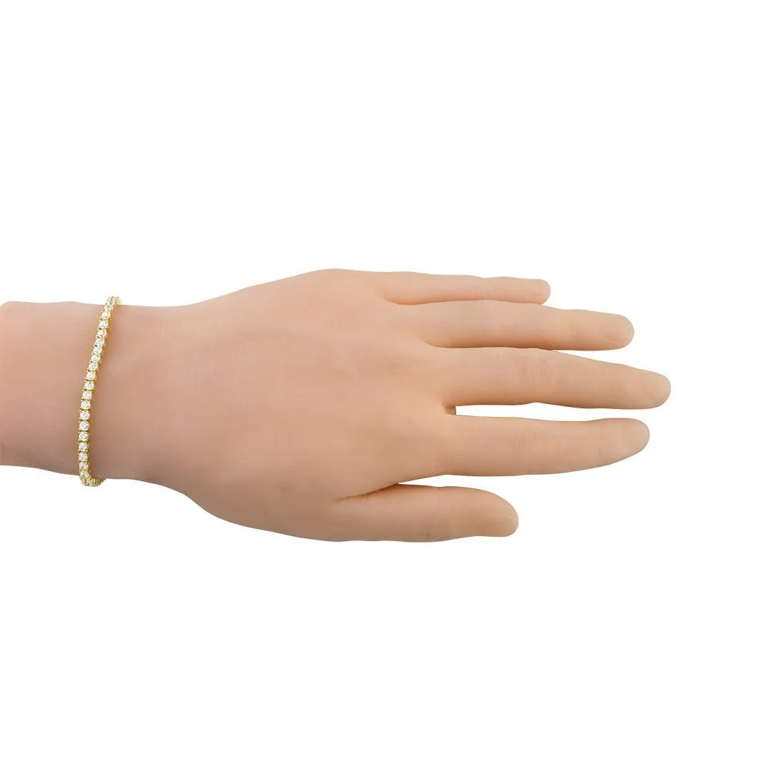 Yellow Gold Plated Silver Cubic Zirconia Stones Tennis Bracelet 3 mm 7 Ctw
