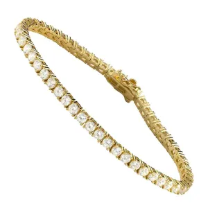 Yellow Gold Plated Silver Cubic Zirconia Stones Tennis Bracelet 3 mm 7 Ctw