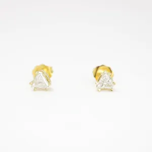 YELLOW GOLD TRIANGLE CUT NATURAL DIAMOND STUD EARRINGS