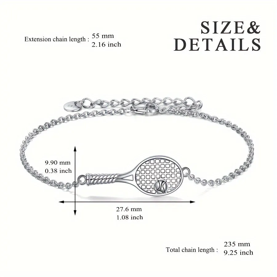 YFN Tennis Racket Bracelet S925 Silvery Sports Style Jewelry Gift